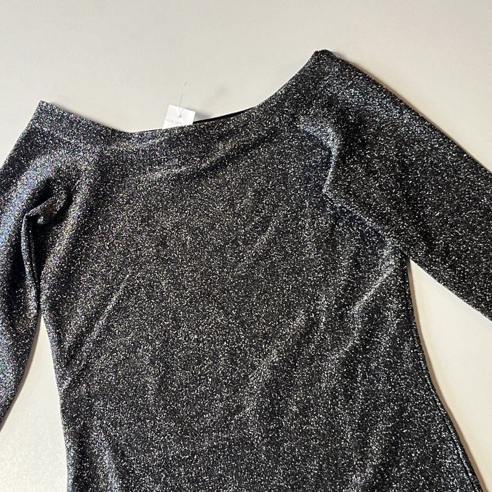 Ann Taylor Factory Metallic Shimmer Top XS Black Silver Long Sleeve Blouse NWT